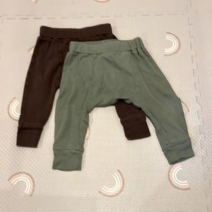 Parade Organics harem pants—2pair Olive green and chocolate brown. Size 12-18 mo